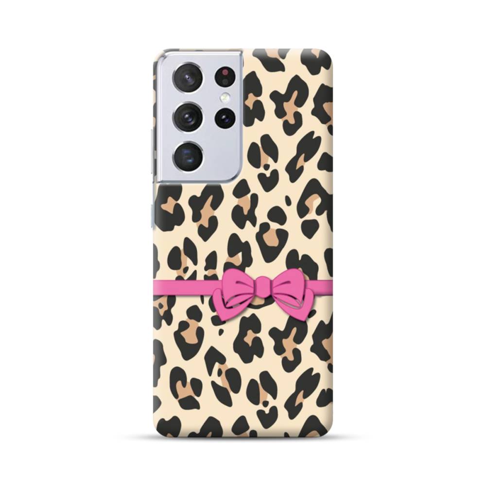 Leopard And Pink Bow Samsung Galaxy S21 Ultra Case Case Custom